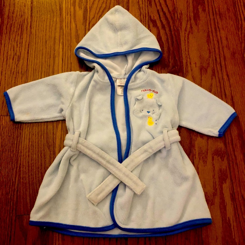 Blue “rub-a-dub” bath robe